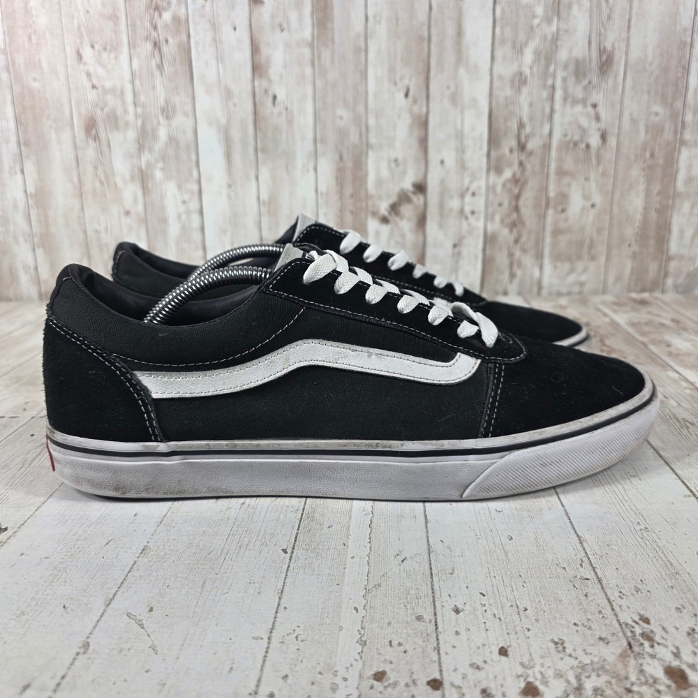 Vans Ward Mens 12 Black White Suede Canvas Low Top Skate Sneakers 500714